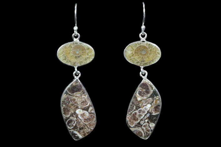 Fossil Turritella & Ammonite Earrings - Sterling Silver #82264